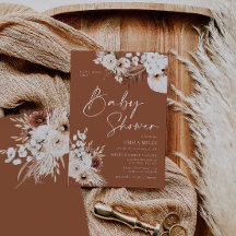 Terracotta Boho Pampas Baby shower Uitnodiging