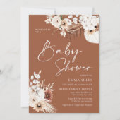 Terracotta Boho Pampas Baby shower Uitnodiging (Voorkant)