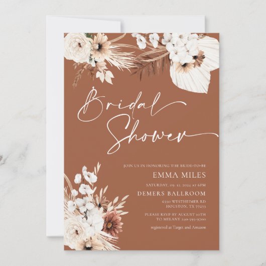 Terracotta Boho Pampas Bridal Shower Kaart (Voorkant)