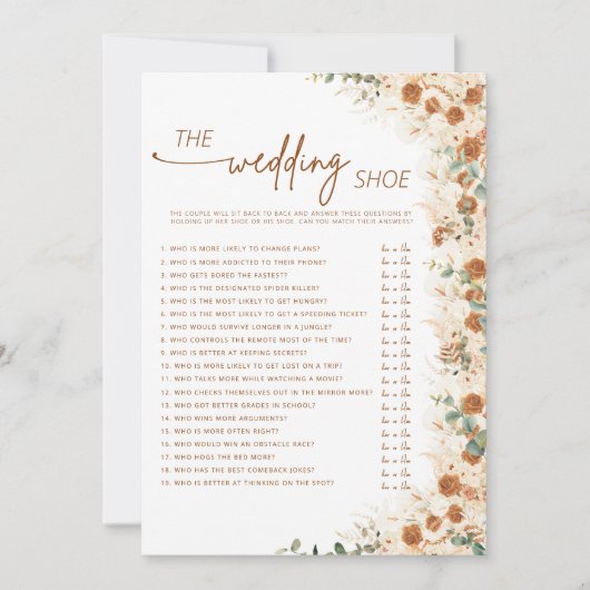 Terracotta Boho Pampas Floral Wedding Schoenenspel (Voorkant)