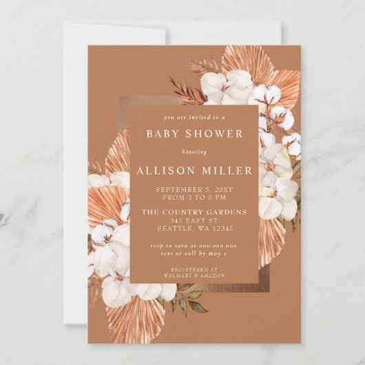 Terracotta Boho Pampas Genderneutraal Baby shower Kaart (Voorkant)