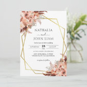 Terracotta Boho Pampas Geometric Gold Wedding Kaart (Staand voorkant)