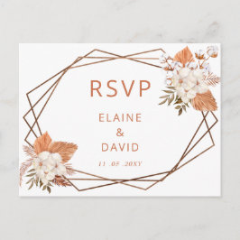 Terracotta Boho Pampas Geometric Wedding RSVP Uitnodiging Briefkaart