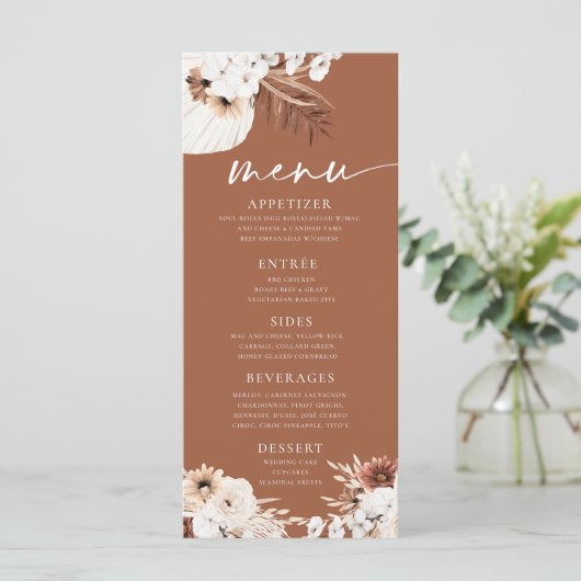 Terracotta Boho Pampas Gras Menu (Staand voorkant)