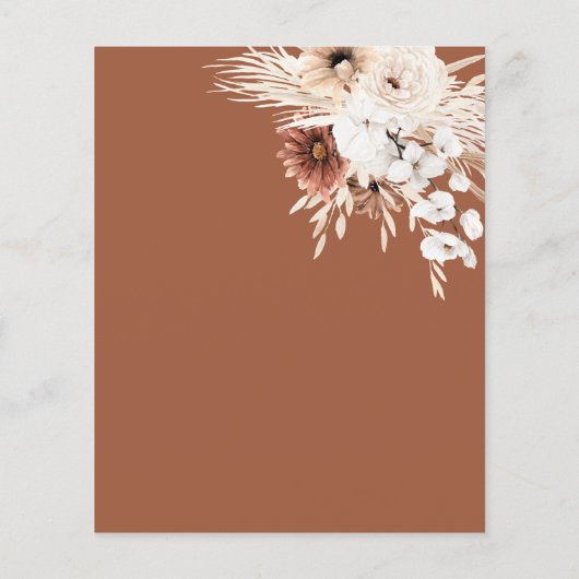 Terracotta Boho Pampas Gras Wedding Flat Menu (Achterkant)