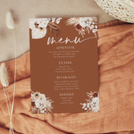 Terracotta Boho Pampas Gras Wedding Flat Menu