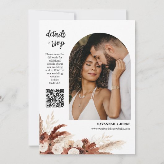 Terracotta Boho Pampas Grass Arch Photo QR Code Kaart (Achterkant)