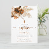 Terracotta Boho Pampas Grass doop uitnodiging (Staand voorkant)