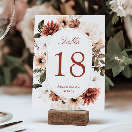 Terracotta Boho Pampas Grass Floral Table Number