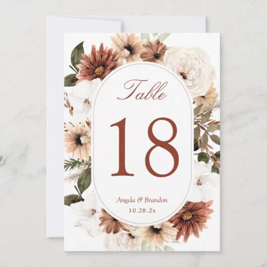 Terracotta Boho Pampas Grass Floral Table Number (Voorkant)