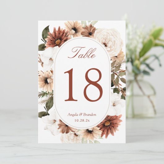 Terracotta Boho Pampas Grass Floral Table Number (Staand voorkant)