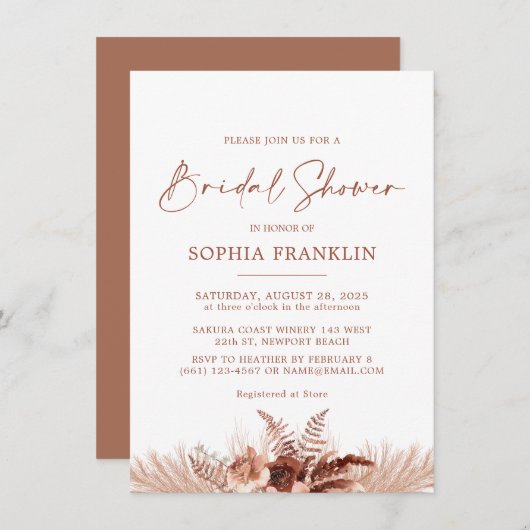 Terracotta Boho Pampas Grass Vrijgezellenfeest Kaart (Voorkant / Achterkant)