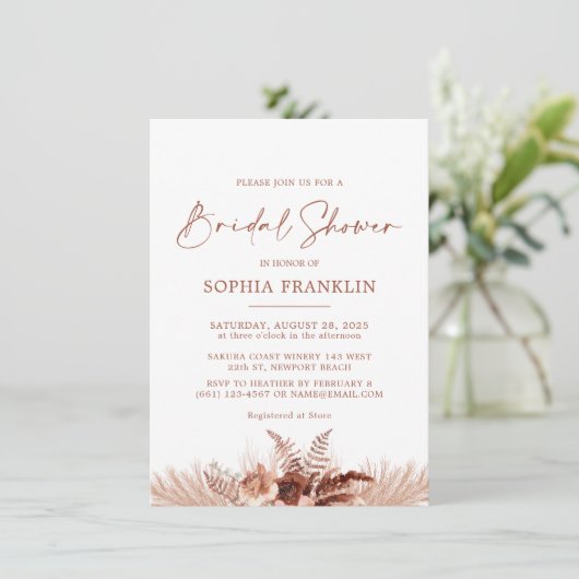 Terracotta Boho Pampas Grass Vrijgezellenfeest Kaart (Staand voorkant)