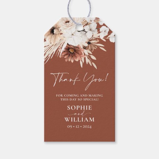 Terracotta Boho Pampas Grass Wedding Gift Labels Cadeaulabel (Voorkant)