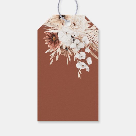 Terracotta Boho Pampas Grass Wedding Gift Labels Cadeaulabel (Achterkant)