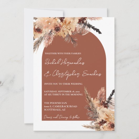Terracotta Boho Pampas Grass Wedding Kaart (Voorkant)