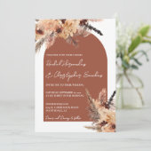 Terracotta Boho Pampas Grass Wedding Kaart (Staand voorkant)
