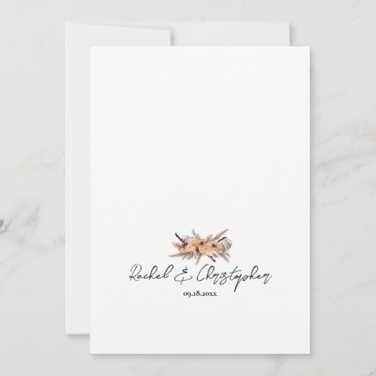 Terracotta Boho Pampas Grass Wedding Kaart (Achterkant)