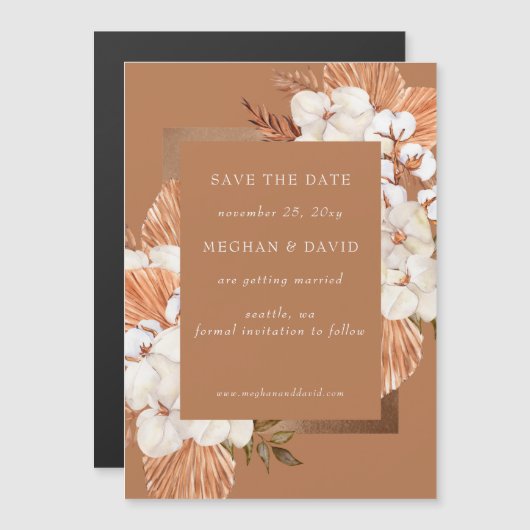 Terracotta Boho Pampas Orchids Save the Date (Voorkant / Achterkant)
