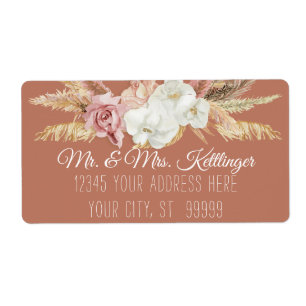 Terracotta Boho Pampas Palm Blush Floral Greenery Etiket