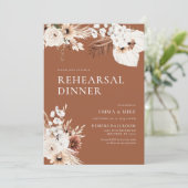 Terracotta Boho Pampas Rehearsal Dinner Invitation Kaart (Staand voorkant)