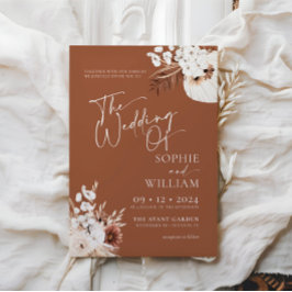 Terracotta Boho Pampas Wedding Invitation Kaart