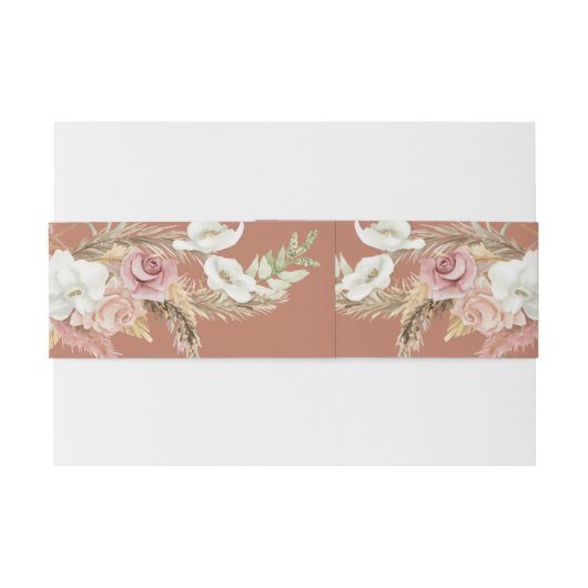 Terracotta BOHO Pampas Witte Blush Bloemen Fan Pal Uitnodigingen Wikkel (Achterkant Voorbeeld)