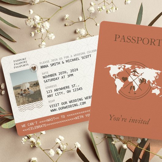 Terracotta Boho Passport Destination Wedding Kaart