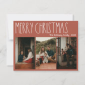 Terracotta Boho Polka Dot Kerstmis drie-foto Feestdagenkaart (Voorkant)