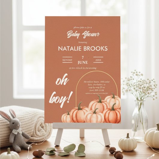 Terracotta Boho Pompoen Herfst Baby Shower Kaart
