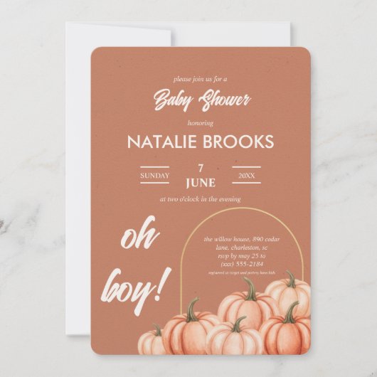 Terracotta Boho Pumpkin Fall Baby Shower Kaart (Voorkant)