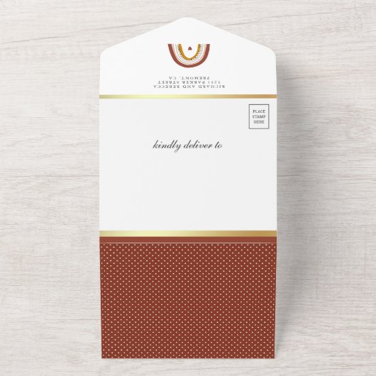 Terracotta Boho Rainbow Baby shower All In One Uitnodiging (Buitenkant)