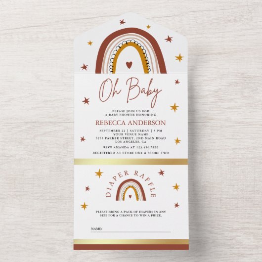 Terracotta Boho Rainbow Baby shower All In One Uitnodiging (Binnen)