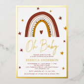 Terracotta Boho Rainbow Baby shower Gold Folie Uitnodiging (Voorkant)