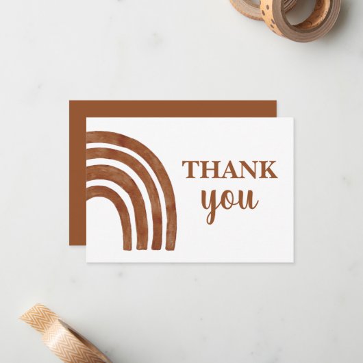 Terracotta Boho Rainbow bedankt je briefkaart (Voorkant / Achterkant in situ)