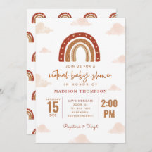 Terracotta Boho Rainbow Clouds Virtual Baby shower