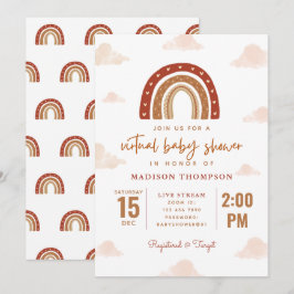 Terracotta Boho Rainbow Clouds Virtual Baby shower Kaart