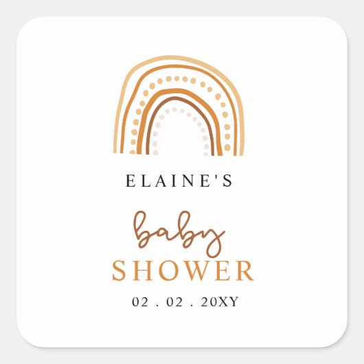 Terracotta Boho Rainbow Genderneutraal Baby shower Vierkante Sticker (Voorkant)