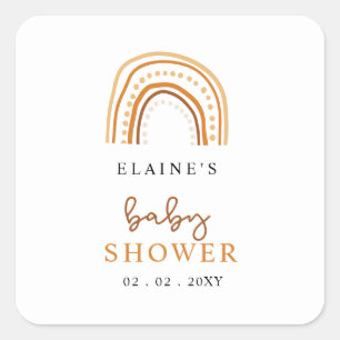 Terracotta Boho Rainbow Genderneutraal Baby shower Vierkante Sticker