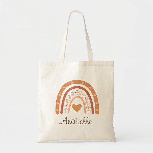 Terracotta Boho Rainbow Kinder naam Tote Bag (Voorkant)