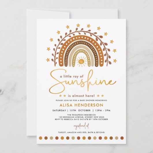 Terracotta Boho Rainbow & Sunshine Baby shower Kaart (Voorkant)