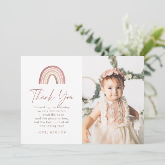 Terracotta Boho Rainbow Verjaardag Dank u kaart (Staand voorkant)