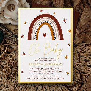 Terracotta Boho Regenboog Baby Shower Goud Folie Uitnodiging