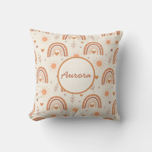 Terracotta boho regenboog babysnaam  kussen