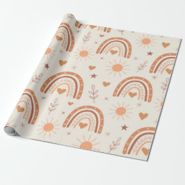 Terracotta boho regenboog patroon cadeaupapier