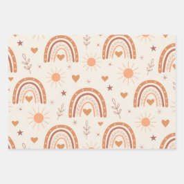 Terracotta boho regenboog patroon inpakpapier vel