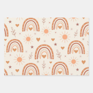 Terracotta boho regenboog patroon inpakpapier vel