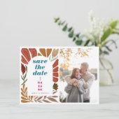 Terracotta Boho Retro Bright Floral Wedding Foto Save The Date (Staand voorkant)