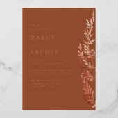 Terracotta Boho Roos Gold Foil Wedding Folie Uitnodiging (Voorkant)