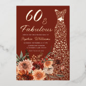 Terracotta Boho Roos Gouden Jurk 60e Verjaardag Folie Uitnodiging (Voorkant)